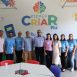 Imagem mostra o prefeito Guilherme Gazzola junto a secretários e coordenadores do Projeto Criar, em uma das 3 unidades do Espaço Criar que foram inauguradas nesta semana.