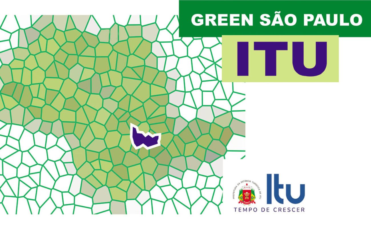 Imagem mostra um mapa do Estado de SP, marcando a cidade de Itu, local onde ocorrerá o próximo Green São Paulo-Itu, maior evento de Bioeconomia.