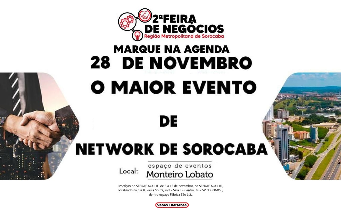 Imagem mostra uma arte com informações sobre a Feira de Negócios.